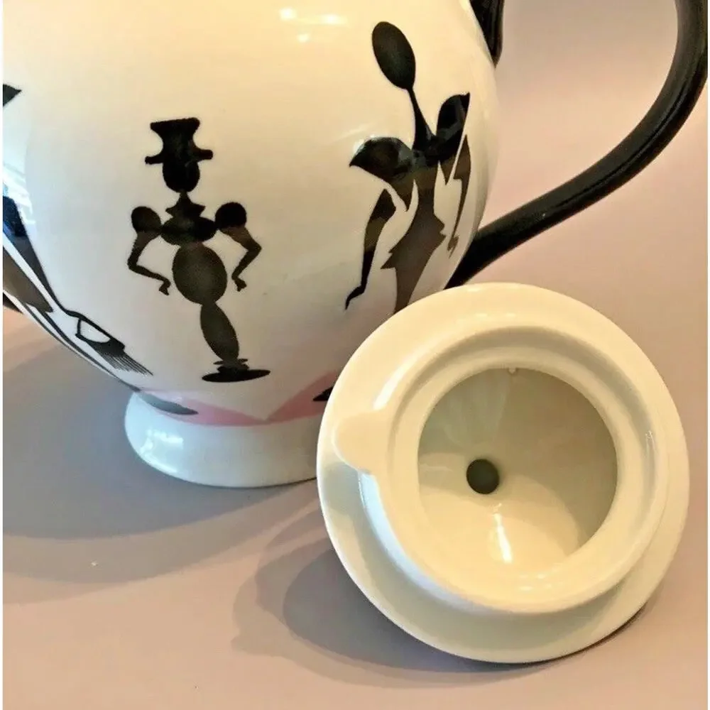 Nordstrom Rubin Toledo Checker Ceramic Teapot Silhouettes Art Nouveau Pink White